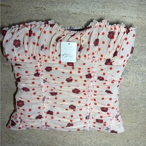 Free People Red Polka Dot Floral Blouse